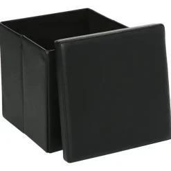 Atmosphera Poef/Hocker - opbergbox - zwart - pvc/mdf - 38 x 38 cm Best