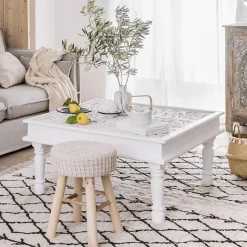 Atmosphera Ribcord krukje - beige - hout/stof - D31 x H43 cm Best