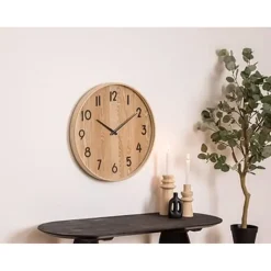 Atmosphera Wandklok/muur klok - Woody - Dia 55 cm - hout - beige New