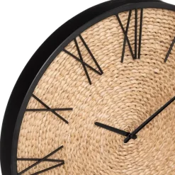 Atmosphera Wandklok/muur klok Mumbai - D50 cm - metaal/jute Outlet