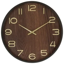 Atmosphera Wandklok/muur klok - Woody - Dia 38 cm - hout - bruin