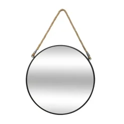 Atmosphera Wandspiegel - rond - zwart - met touw - metaal - 38 cm Outlet