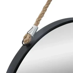 Atmosphera Wandspiegel - rond - zwart - met touw - metaal - 38 cm Outlet