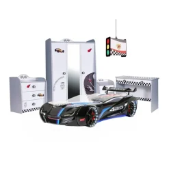 Merkloos Autobed - Met licht en geluid - Street Racer - 236x119x68 cm - Zwart Online