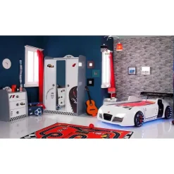 Merkloos Autobed - Racebed - Met LED en sounds - V8 Sport - 239x127x72 cm - Wit New