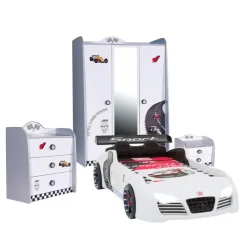 Merkloos Autobed - Racebed - Met LED en sounds - V8 Sport - 239x127x72 cm - Wit New