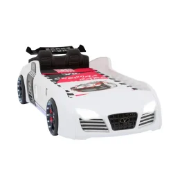 Merkloos Autobed - Racebed - Met LED en sounds - V8 Sport - 239x127x72 cm - Wit New