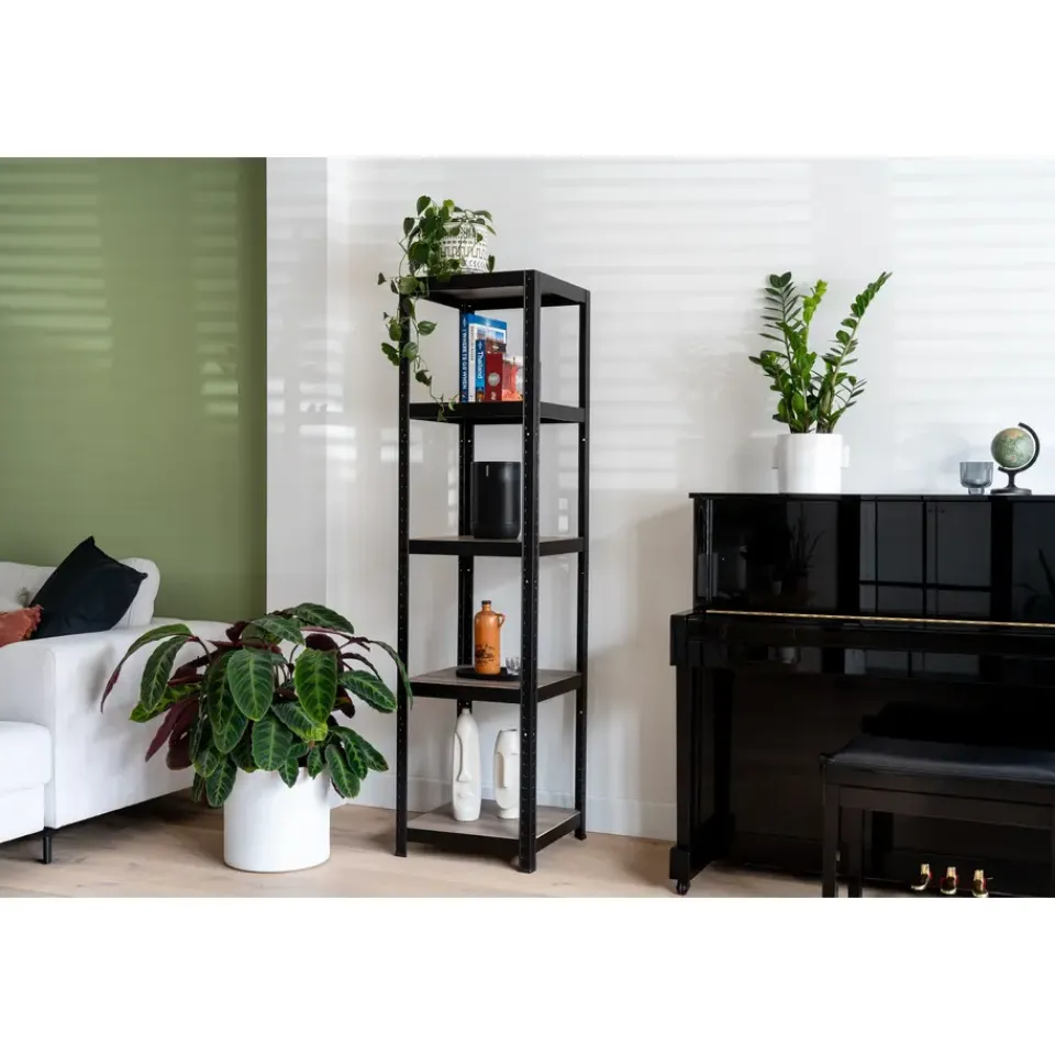 Erro Avasco Stellingkast - Zwart - Opbergrek vierkant metaal - 176x45x45cm