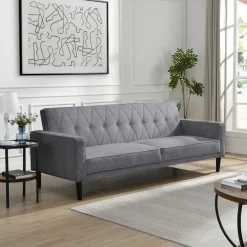 Dorel Home Avon - Slaapbank 3-zits in grijze ribstof Discount