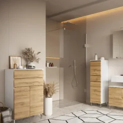 Germania Badkamerkast Torres 60cm met 2 deuren & 2 lades - eikdecor/wit Online