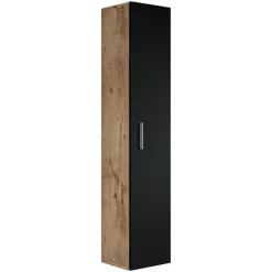 Badplaats Badkamerkast Pluto 30 x 30 x 150 cm - Kastanje Eiken met Zwart - Sale