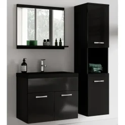 Badplaats Badkamermeubel Set Montreal 60 x 35 cm - Hoogglans Zwart - Badmeubel Clearance