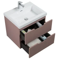 Badplaats Badkamermeubel Set Thermis 60cm - Roze - Badmeubel met Wastafel Outlet