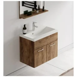Badplaats Badkamermeubel Montreal 60 x 35 cm – Bruin Eiken – Wastafel met