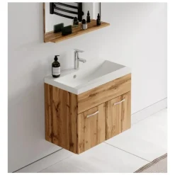 Badplaats Badkamermeubel Montreal 60 x 35 cm – Eiken – Wastafel met Onderkast Hot