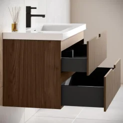 Badplaats Badkamermeubel Set Thermis 60cm - Walnoot Bruin - Badmeubel met Sale