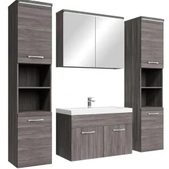 Badplaats Badkamermeubel Set Paso XL 80 x 40 cm - Grijs Eiken - Badmeubel met Outlet