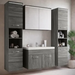 Badplaats Badkamermeubel Set Paso XL 80 x 40 cm - Grijs Eiken - Badmeubel met Outlet