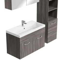 Badplaats Badkamermeubel Set Paso XL 80 x 40 cm - Grijs Eiken - Badmeubel met Outlet