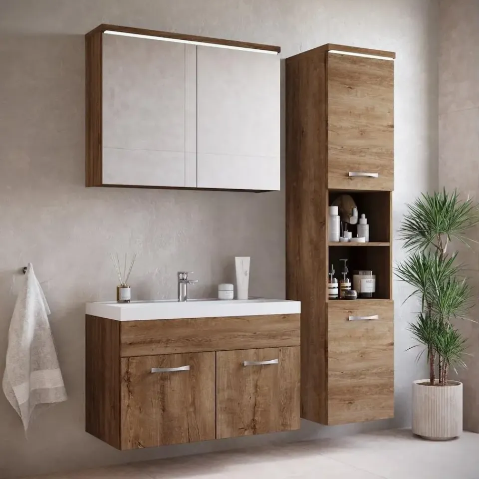 Badplaats Badkamermeubel Set Paso 80 x 40 cm - Bruin Eiken - Badmeubel met Best