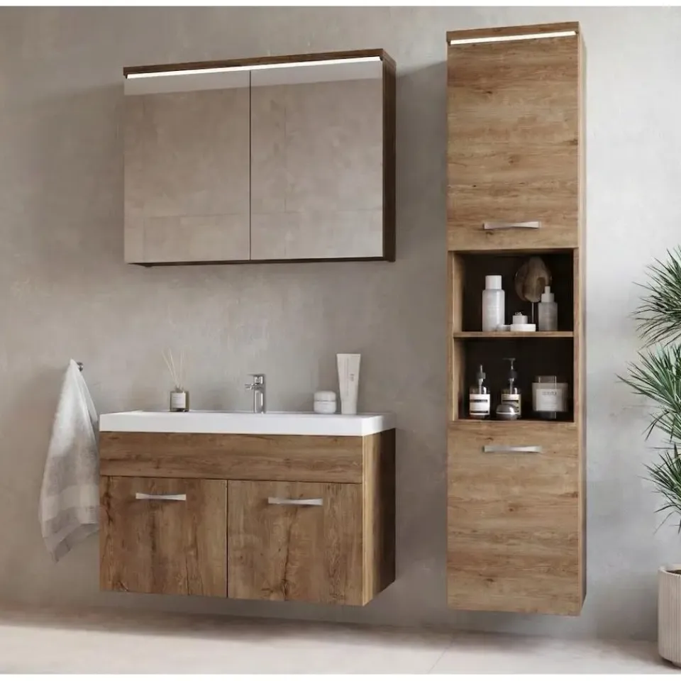 Badplaats Badkamermeubel Set Paso 80 x 40 cm - Bruin Eiken - Badmeubel met Best