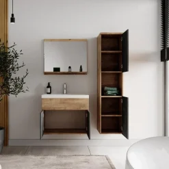 Badplaats Badkamermeubel Set Montreal 60 cm - Kastanje Eiken met Donker Grijs -