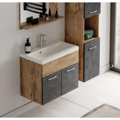Badplaats Badkamermeubel Set Montreal 60 cm - Kastanje Eiken met Donker Grijs -