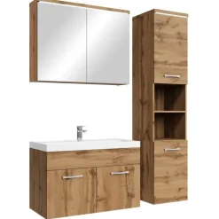 Badplaats Badkamermeubel Set Paso 80 x 40 cm - Eiken - Badmeubel met spiegelkast New