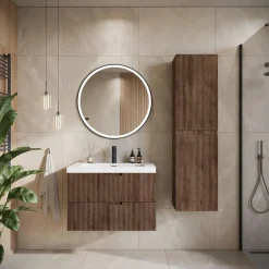 Badplaats Badkamermeubel Set Thermis 80cm - Walnoot Bruin - Badmeubel met New