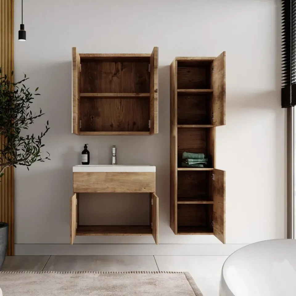 Badplaats Badkamermeubel Set Montreal 60 cm - Kastanje Eiken - Badmeubel met Clearance