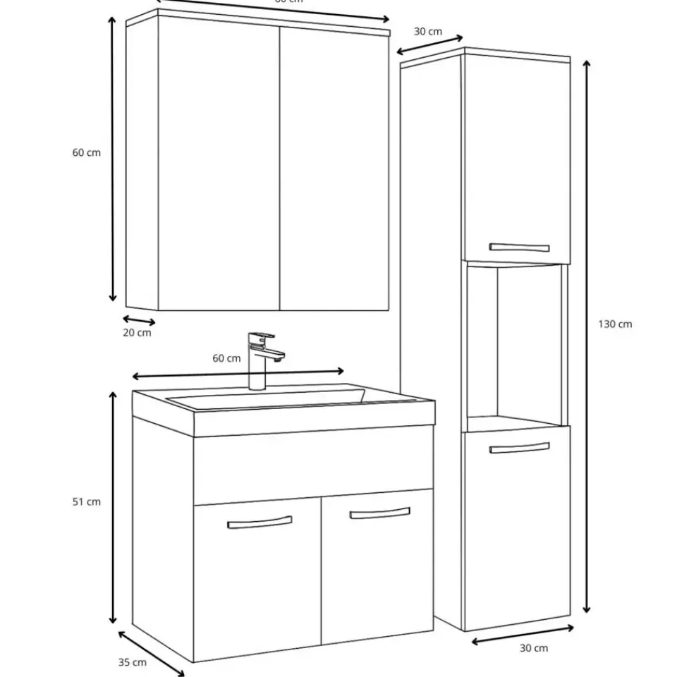 Badplaats Badkamermeubel Set Montreal 60 cm - Kastanje Eiken - Badmeubel met Clearance