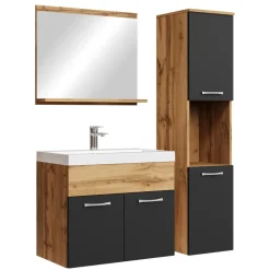 Badplaats Badkamermeubel Set Montreal 60 x 35 cm - Eiken met Zwart - Badmeubel Discount