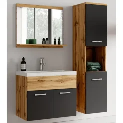 Badplaats Badkamermeubel Set Montreal 60 x 35 cm - Eiken met Zwart - Badmeubel Discount