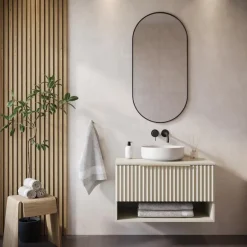 Badplaats Wastafelkast Kelo 80 cm - Beige - Badmeubel met 1 Lade en Open Vak Best