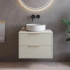 Badplaats Wastafelkast Rimini 60 cm – Beige – Hangend Badmeubel met 2 Lades en