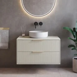 Badplaats Wastafelkast Rimini 80 cm – Beige – Hangend Badmeubel met 2 Lades en Online