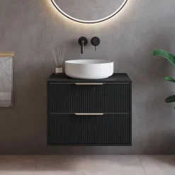 Badplaats Wastafelkast Rimini 60 cm – Mat Zwart – Hangend Badmeubel met 2 Lades Hot