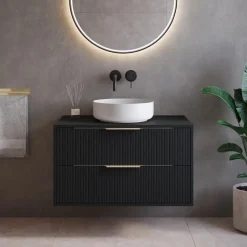 Badplaats Wastafelkast Rimini 80 cm – Mat Zwart – Hangend Badmeubel met 2 Lades Clearance