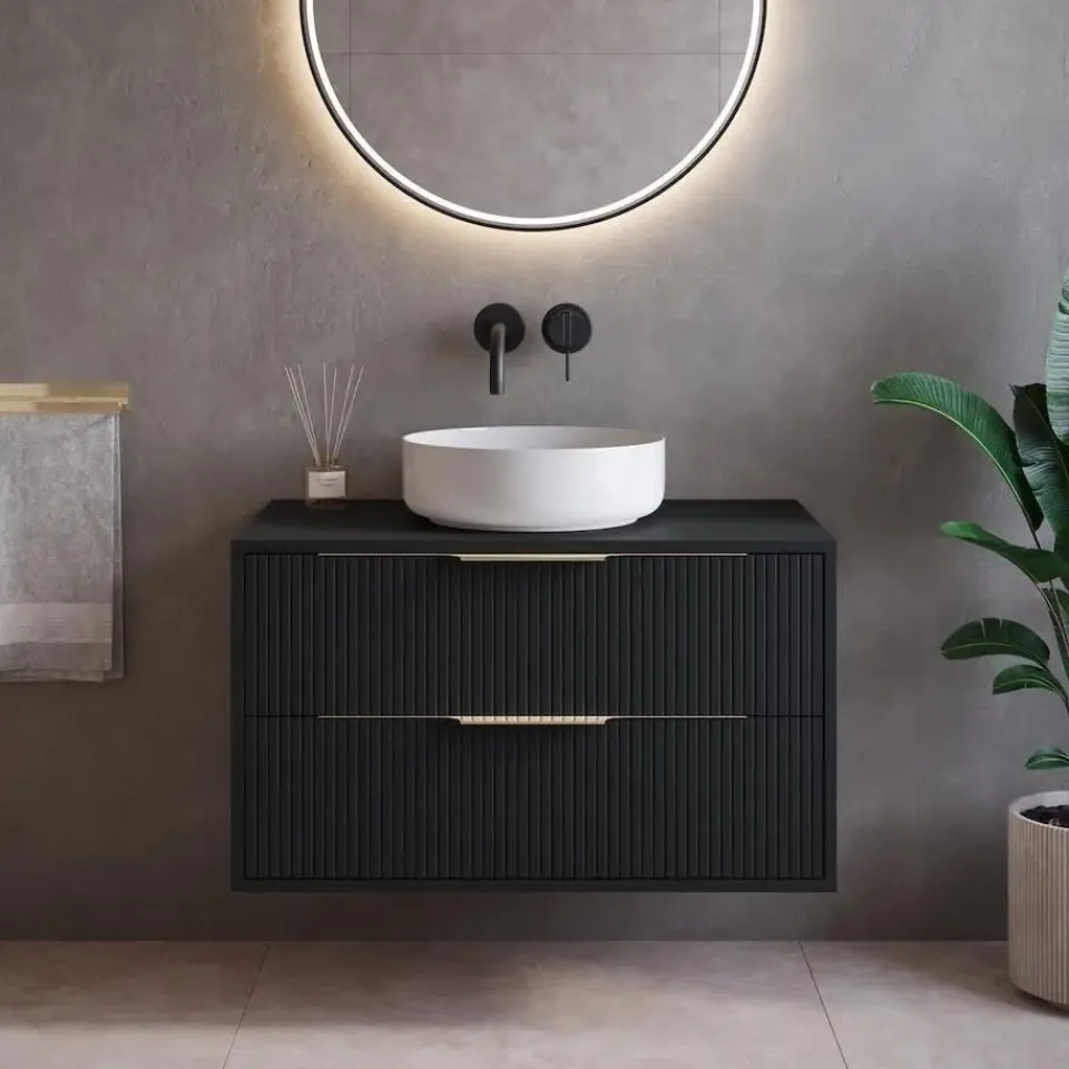 Badplaats Wastafelkast Rimini 80 cm – Mat Zwart – Hangend Badmeubel met 2 Lades Clearance