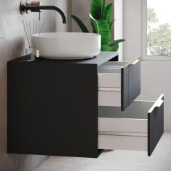 Badplaats Wastafelkast Rimini 80 cm – Mat Zwart – Hangend Badmeubel met 2 Lades Clearance