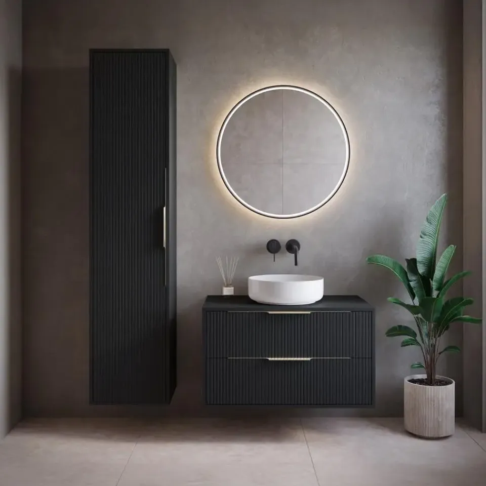 Badplaats Wastafelkast Rimini 80 cm – Mat Zwart – Hangend Badmeubel met 2 Lades Clearance