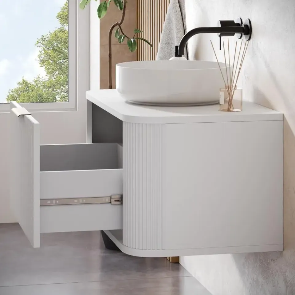 Badplaats Wastafelkast Romero 80 cm - Wit - Badmeubel met 1 Lade en Bovenblad Discount