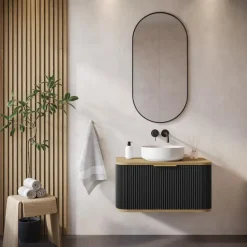 Badplaats Wastafelkast Romero 80 cm - Zwart - Badmeubel met 1 Lade en Bovenblad New