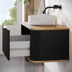 Badplaats Wastafelkast Romero 80 cm - Zwart - Badmeubel met 1 Lade en Bovenblad New