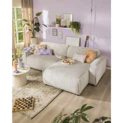 Leen Bakker Bank Brooklyn met chaise longue rechts - Soop - crème New