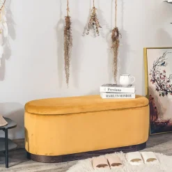 Nordlys Bank met opbergruimte en mosterdgeel fluweel Clearance