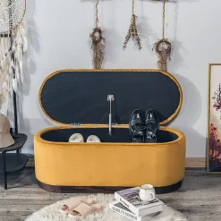 Nordlys Bank met opbergruimte en mosterdgeel fluweel Clearance