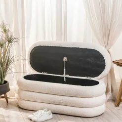 Nordlys Bank met opbergruimte in witte lussen Clearance