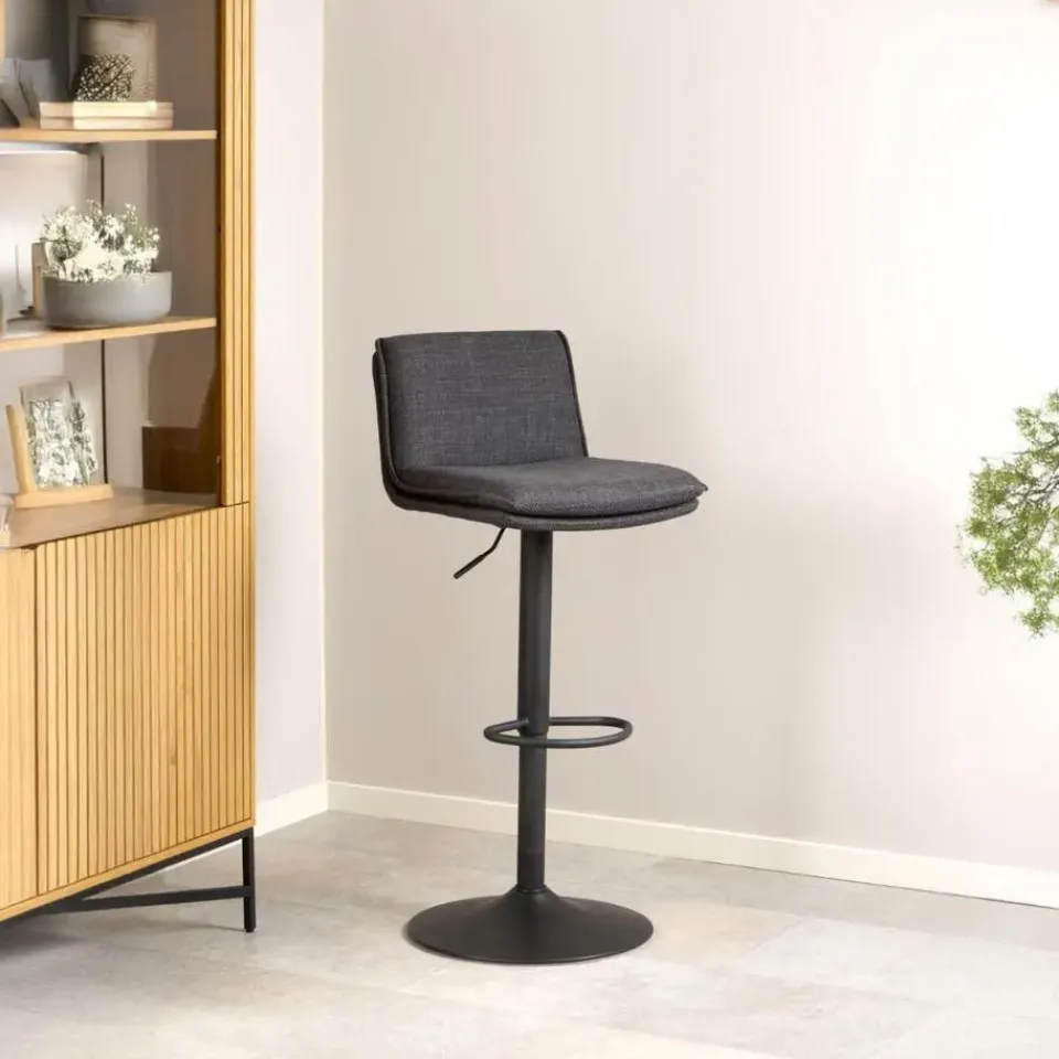 Giga Living Barkruk Donkergrijs Stof - Zithoogte 68-89cm - Tregoss - Set van 2 Outlet