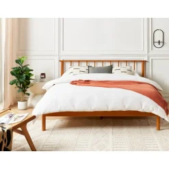 Beliani BARRET II - Tweepersoonsbed - Lichtbruin - 160 x 200 cm - Dennenhout Best